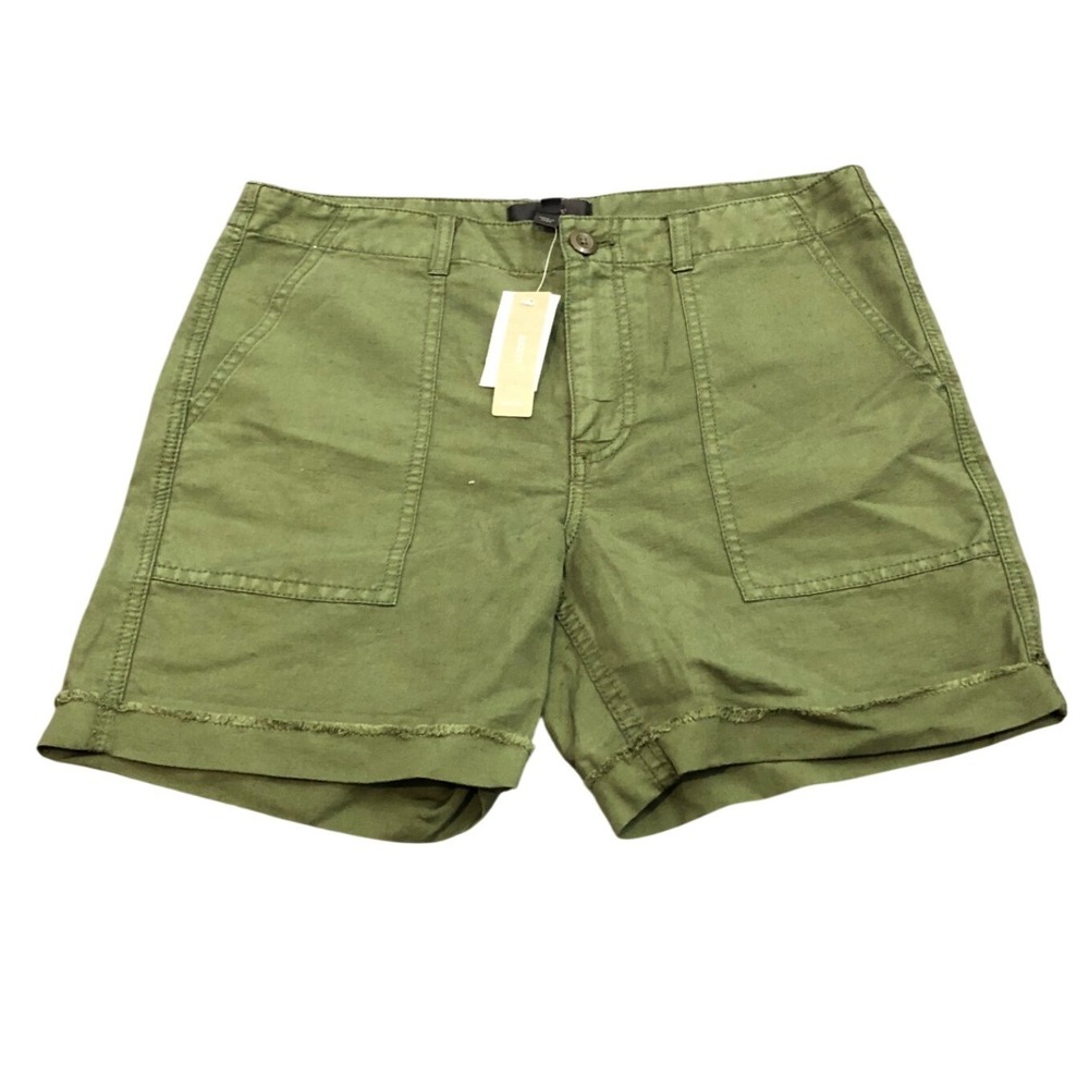 NEW J.Crew Shorts Womens 8 Green Linen Cotton Blend Utility Cargo Raw Hem A4770